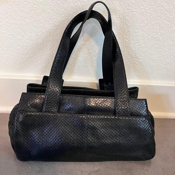 Perlina woven embossed leather black snake skin shoulder bag womens purse medium - Picture 4 of 9